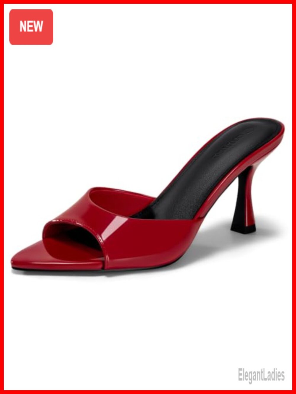Coutgo Faux Patent Leather Kitten Heel Mule Sandals Pointed Toe Slip On